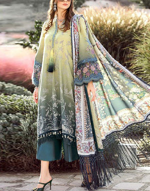 Elegant Embroidered Lawn Dress  with Digital Print Silk Dupatta