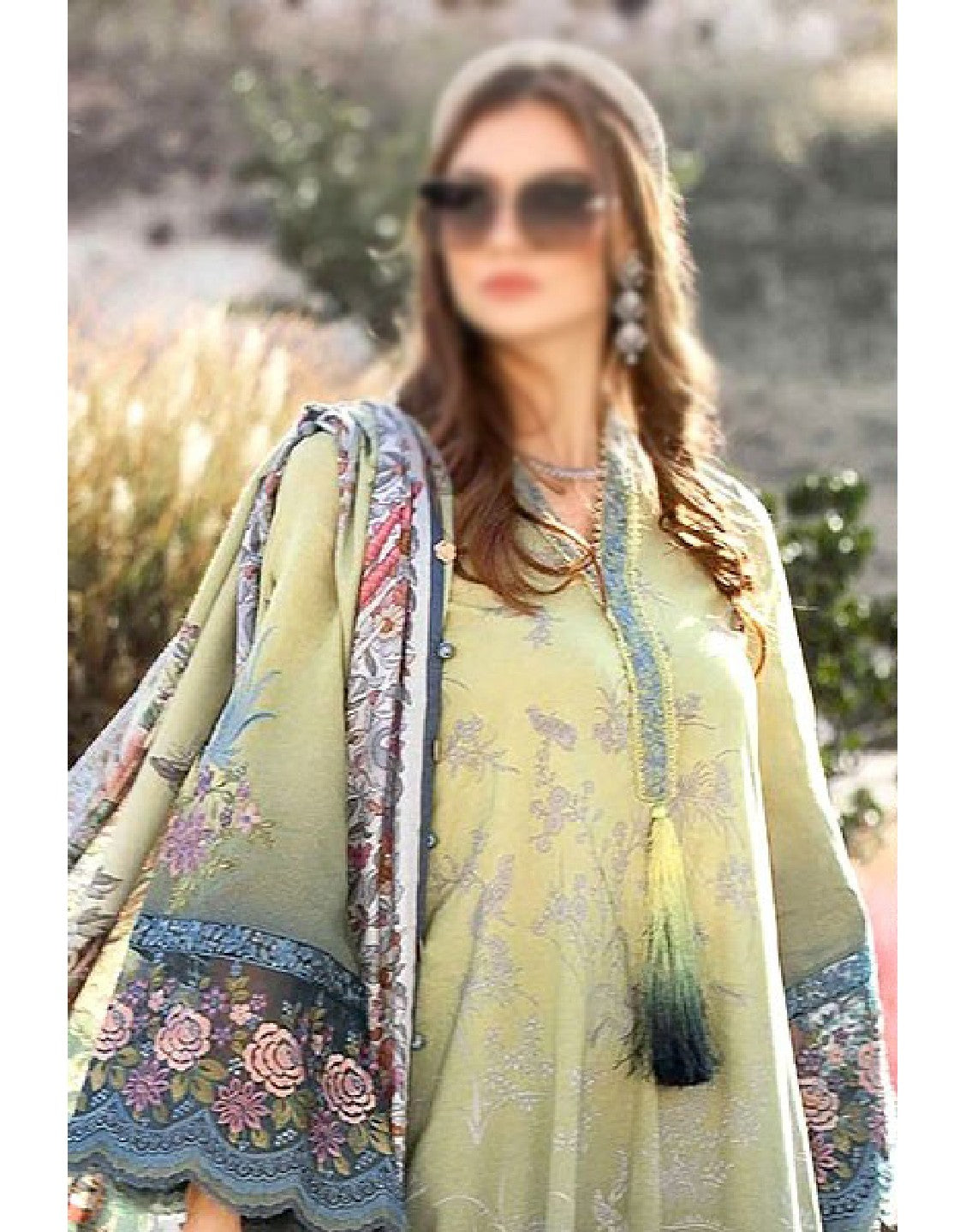 Elegant Embroidered Lawn Dress with Digital Print Silk Dupatta