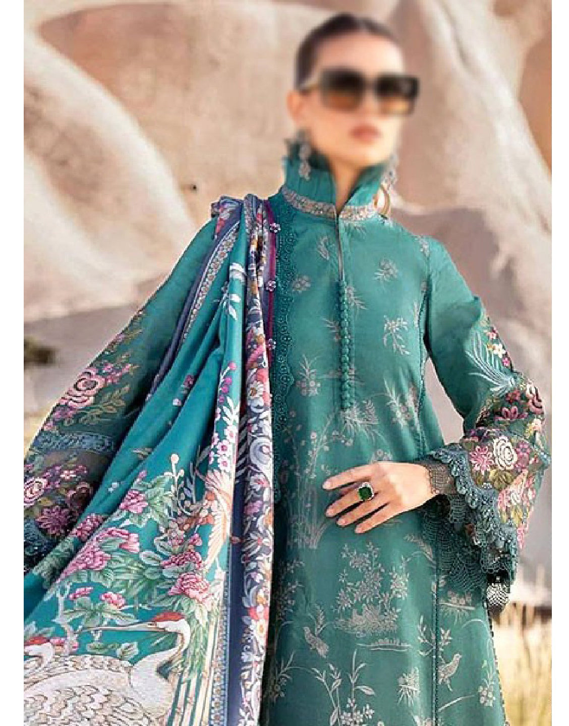 Elegant Embroidered Lawn Dress with Digital Print Silk Dupatta