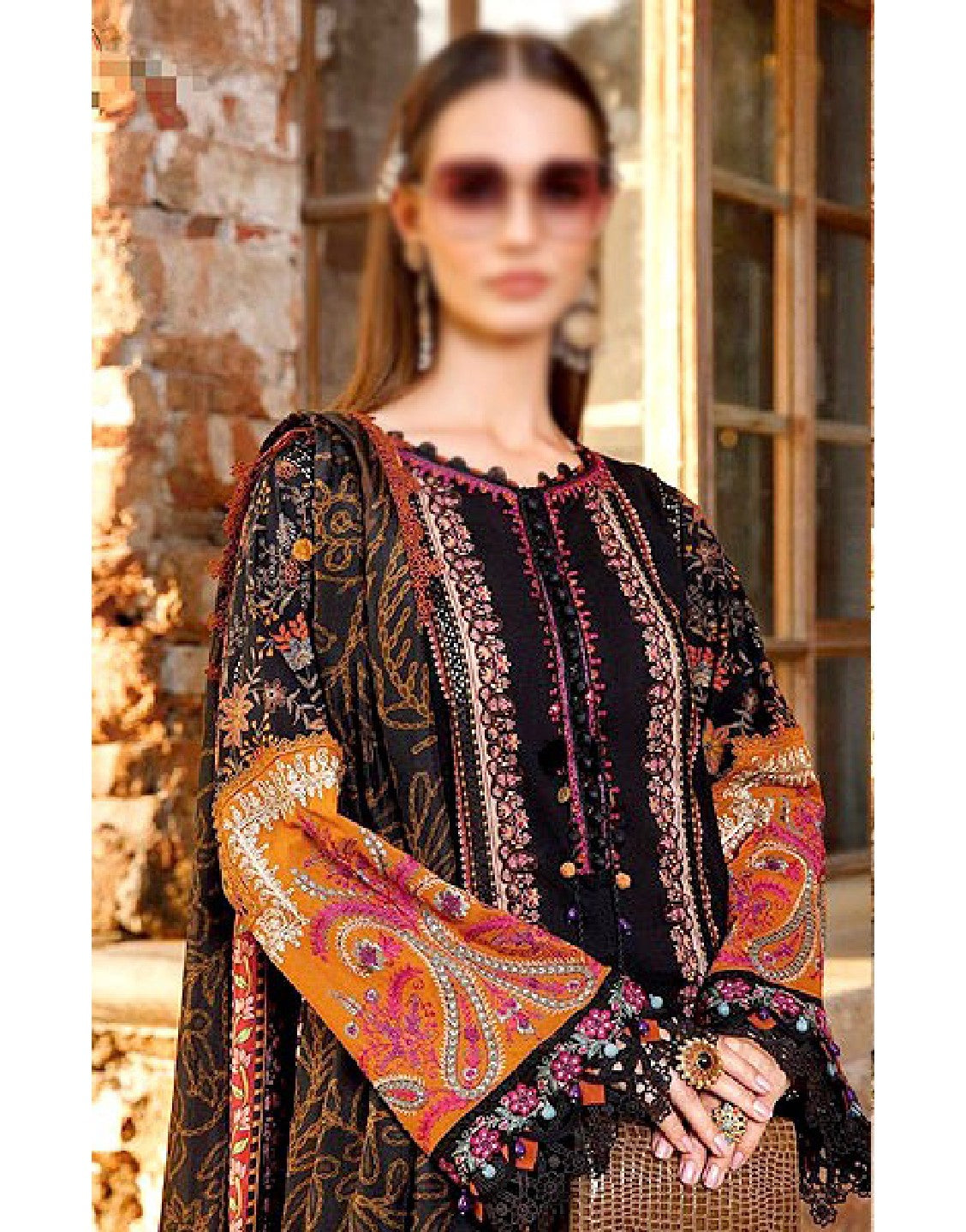 Adorable Embroidered Black Lawn Dress with Chiffon Dupatta - Out of Stock