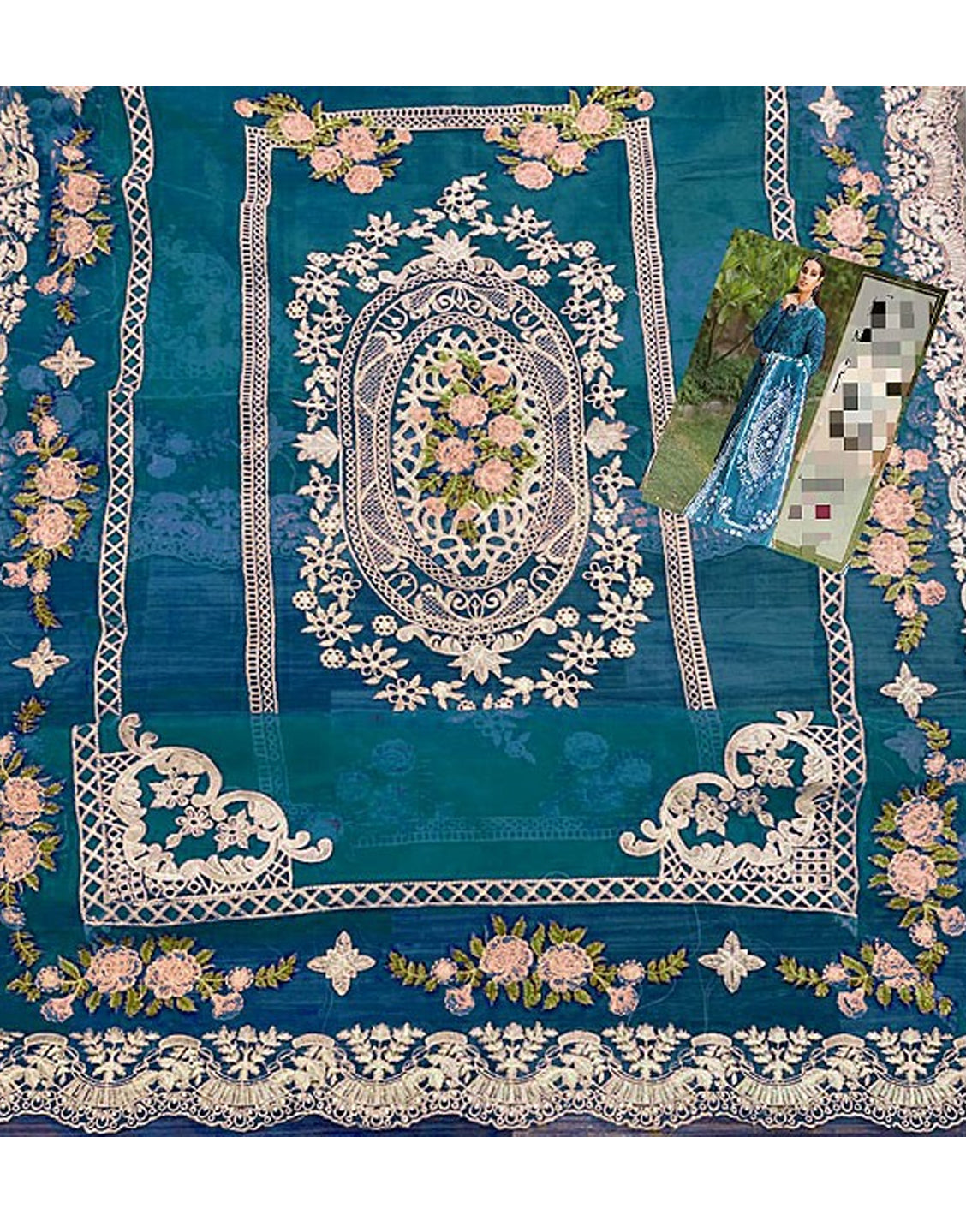 Luxury Schiffli Embroidered Lawn Dress with Heavy Emb. Organza Dupatta - Out of Stock