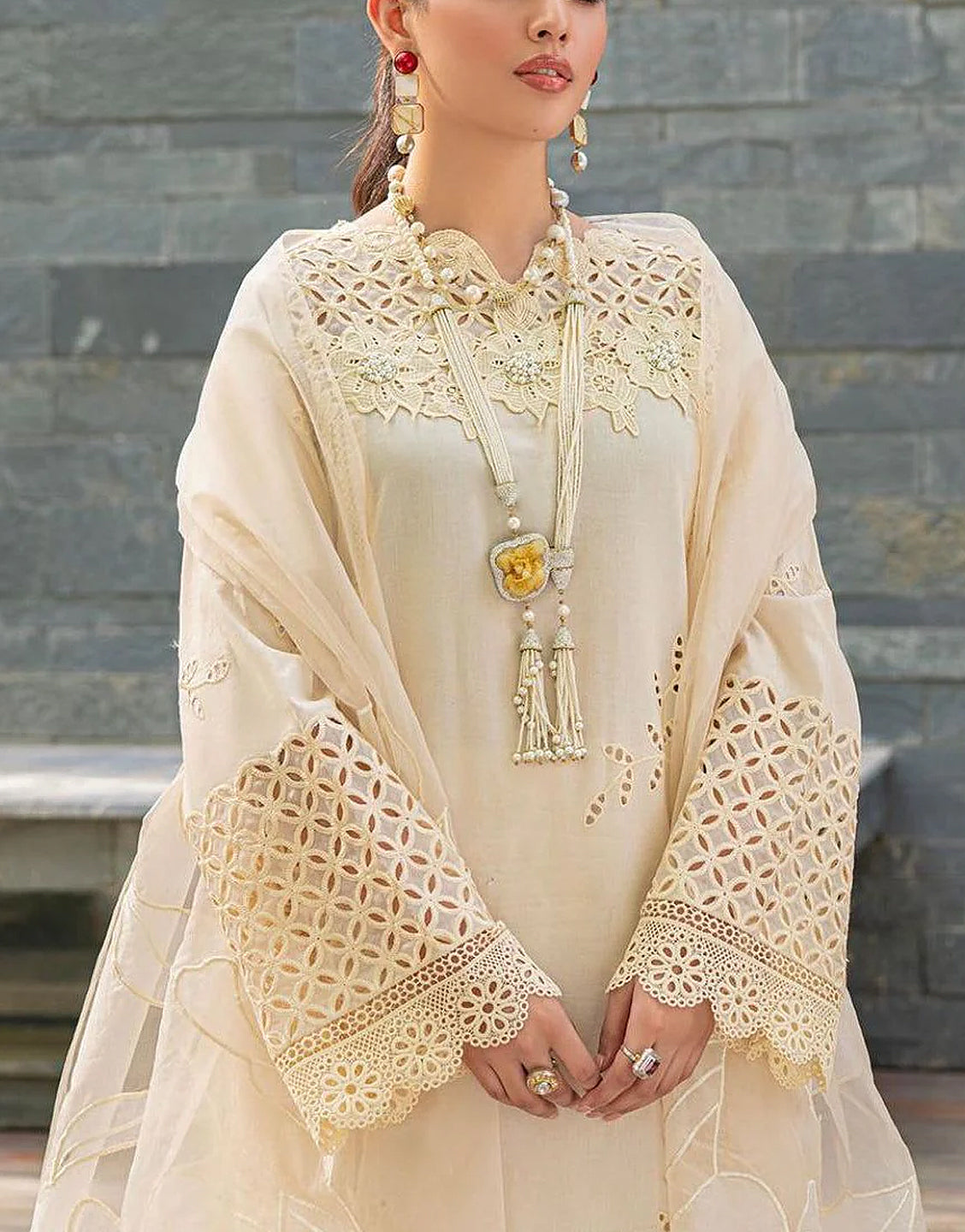Luxury Heavy Chikankari Embroidered Lawn Dress with Emb. Organza Dupatta - Out of Stock