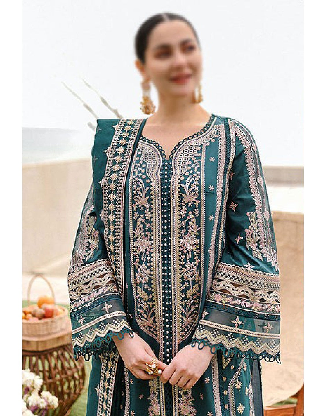 Luxury Heavy Embroidered Lawn Dress with Emb. Net Dupatta - Out of Stock