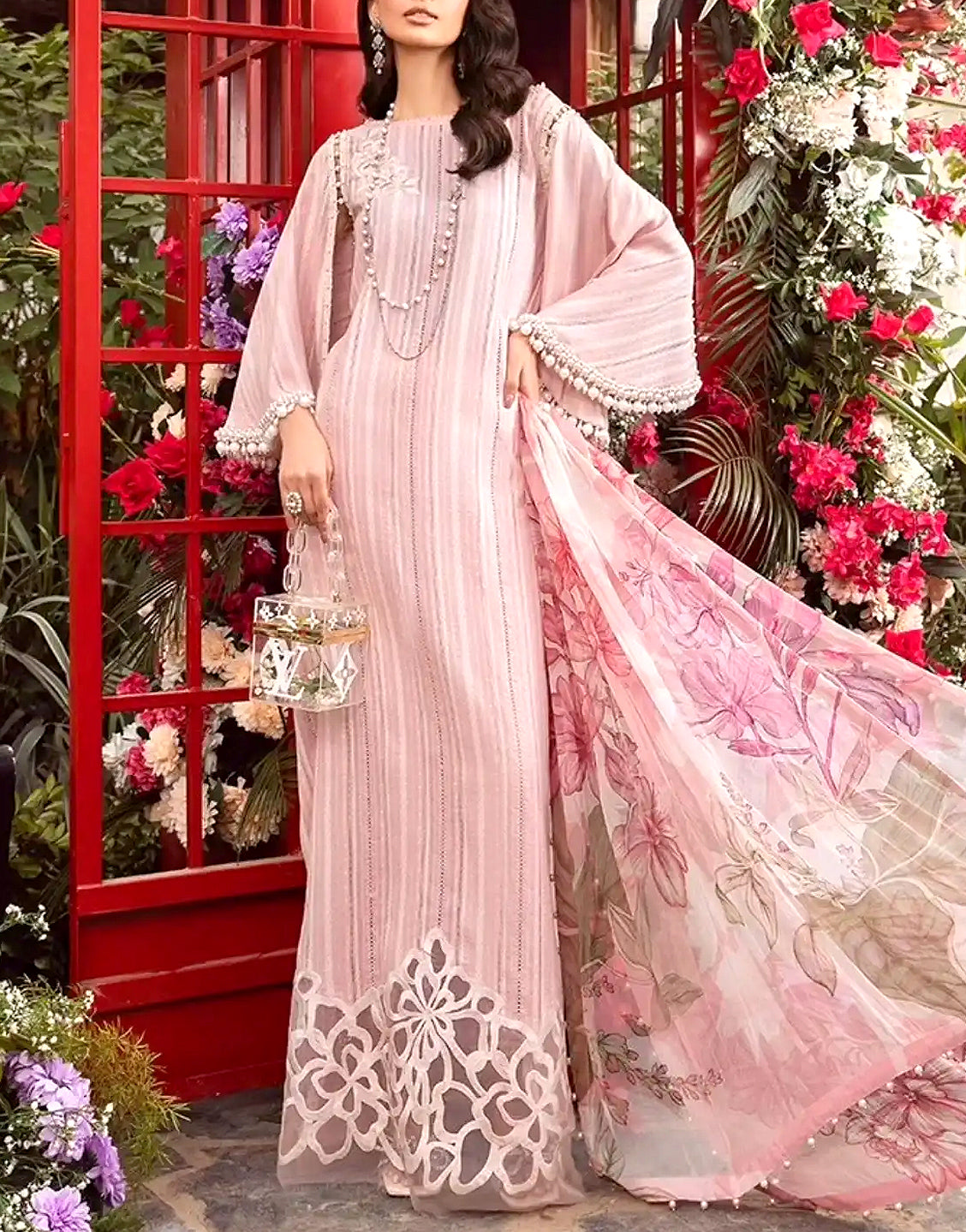 Elegant Embroidered Lawn Suit  with Chiffon Dupatta