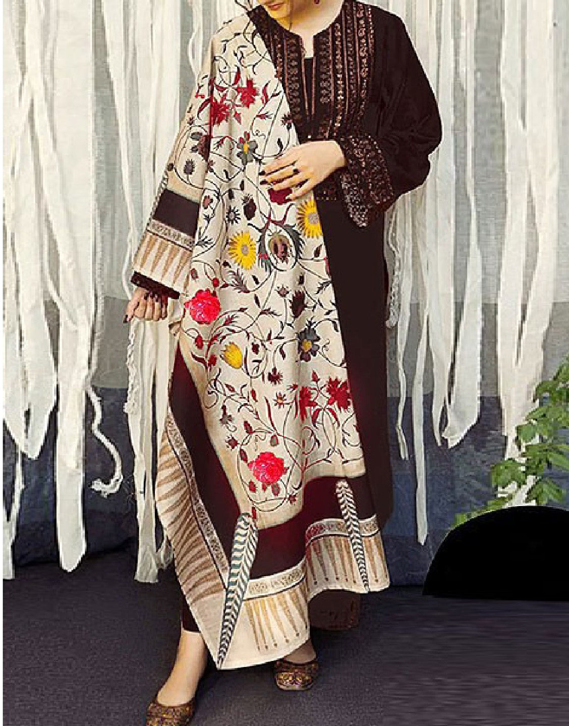 Elegant Sequins Embroidered Lawn Dress 2024 with Diamond Organza Dupatta