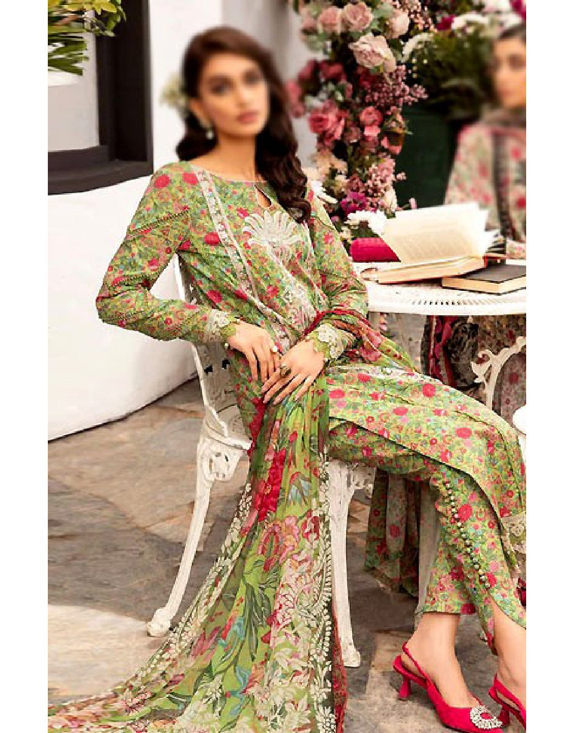All-Over Print Embroidered Lawn Dress with Chiffon Dupatta - Out of Stock