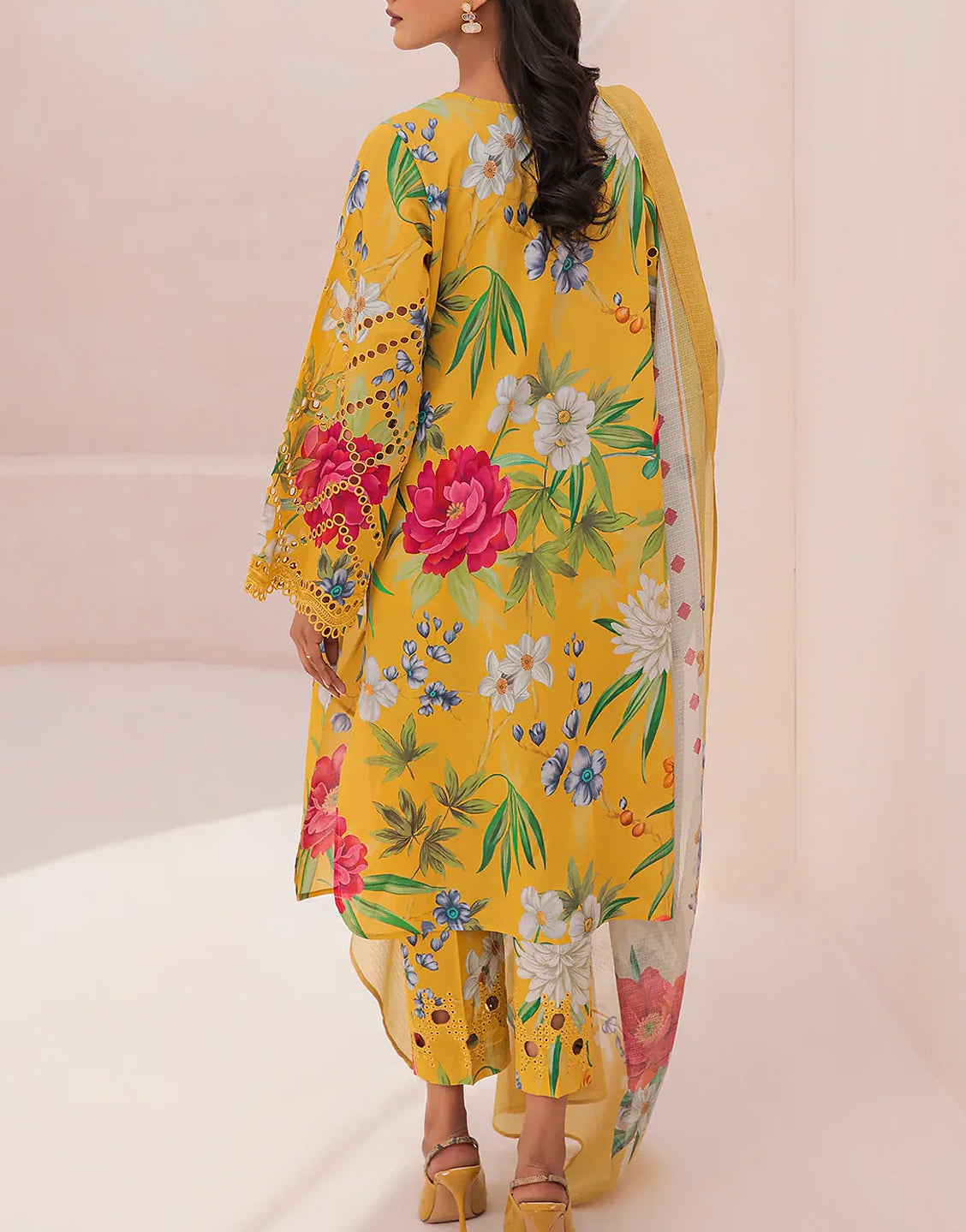 Digital Print Embroidered Swiss Lawn Dress with Silk Dupatta
