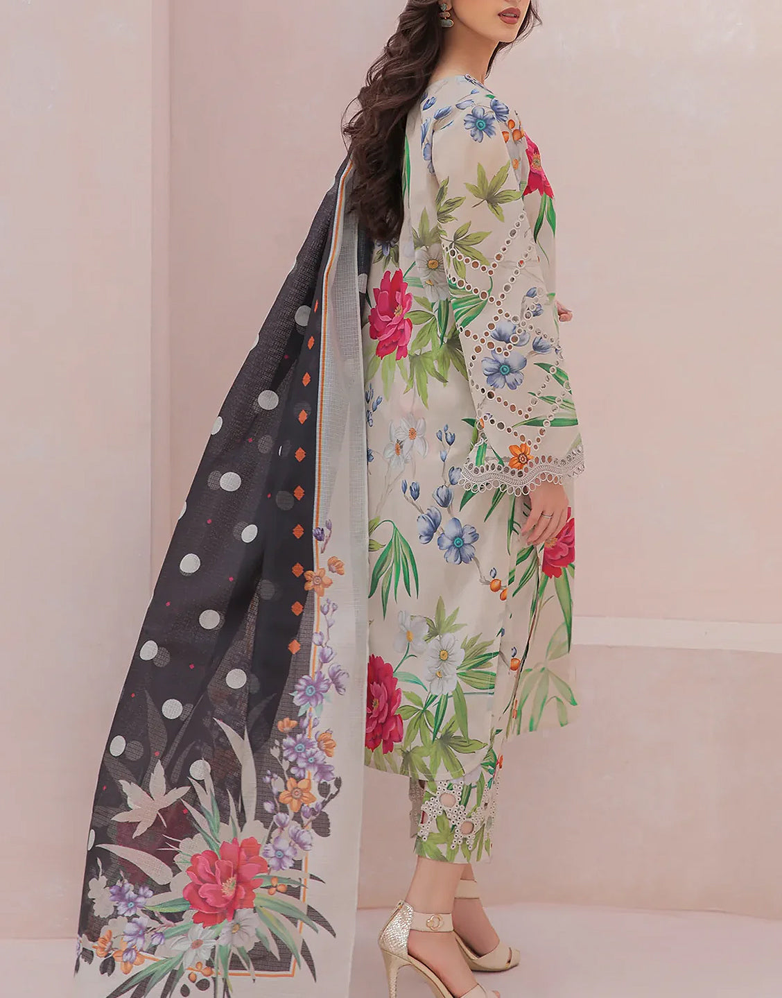 Digital Print Embroidered Lawn Suit with Silk Dupatta