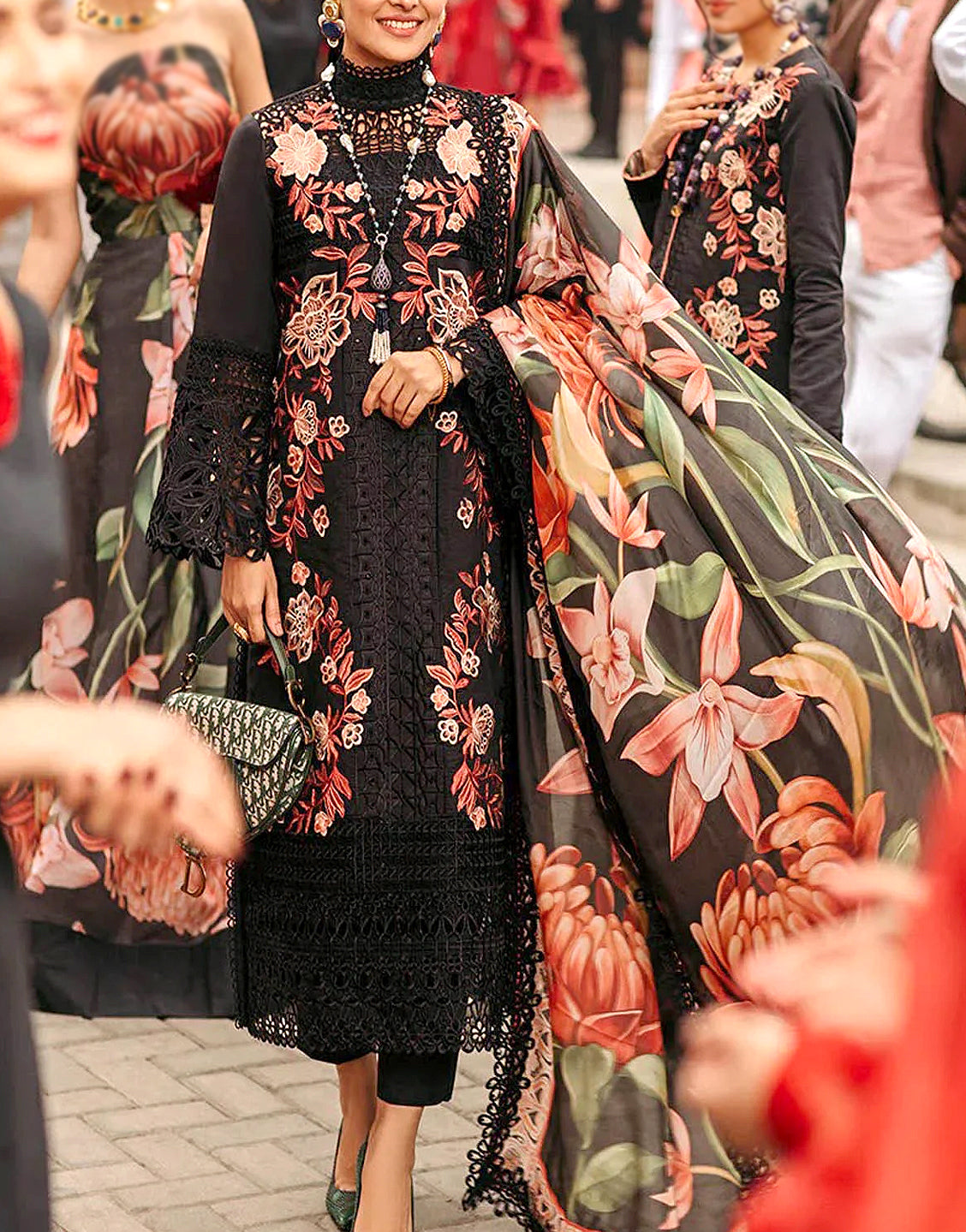 Heavy Embroidered Lawn Dress 2024 with Diamond Organza Dupatta
