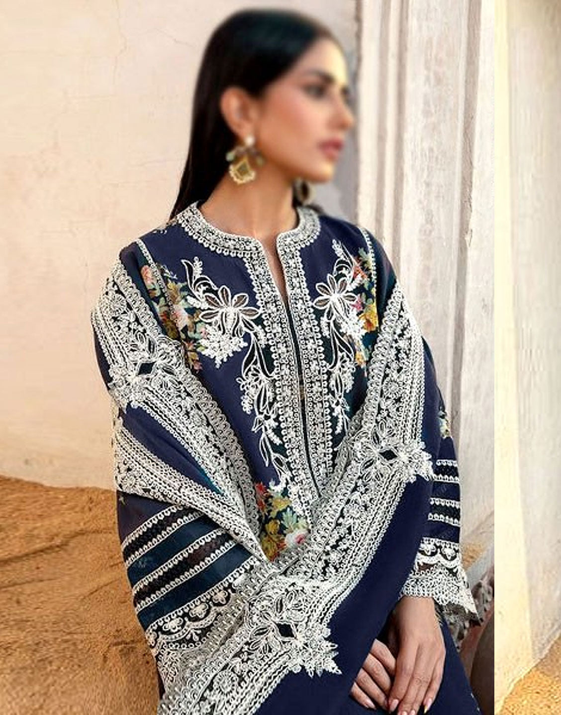 Luxury Heavy Embroidered EID Cotton Dress with Emb. Chiffon Dupatta - Out of Stock