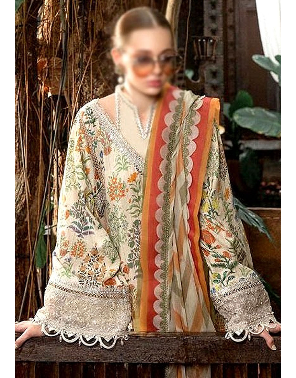 All-Over Print Embroidered Lawn Dress with Chiffon Dupatta