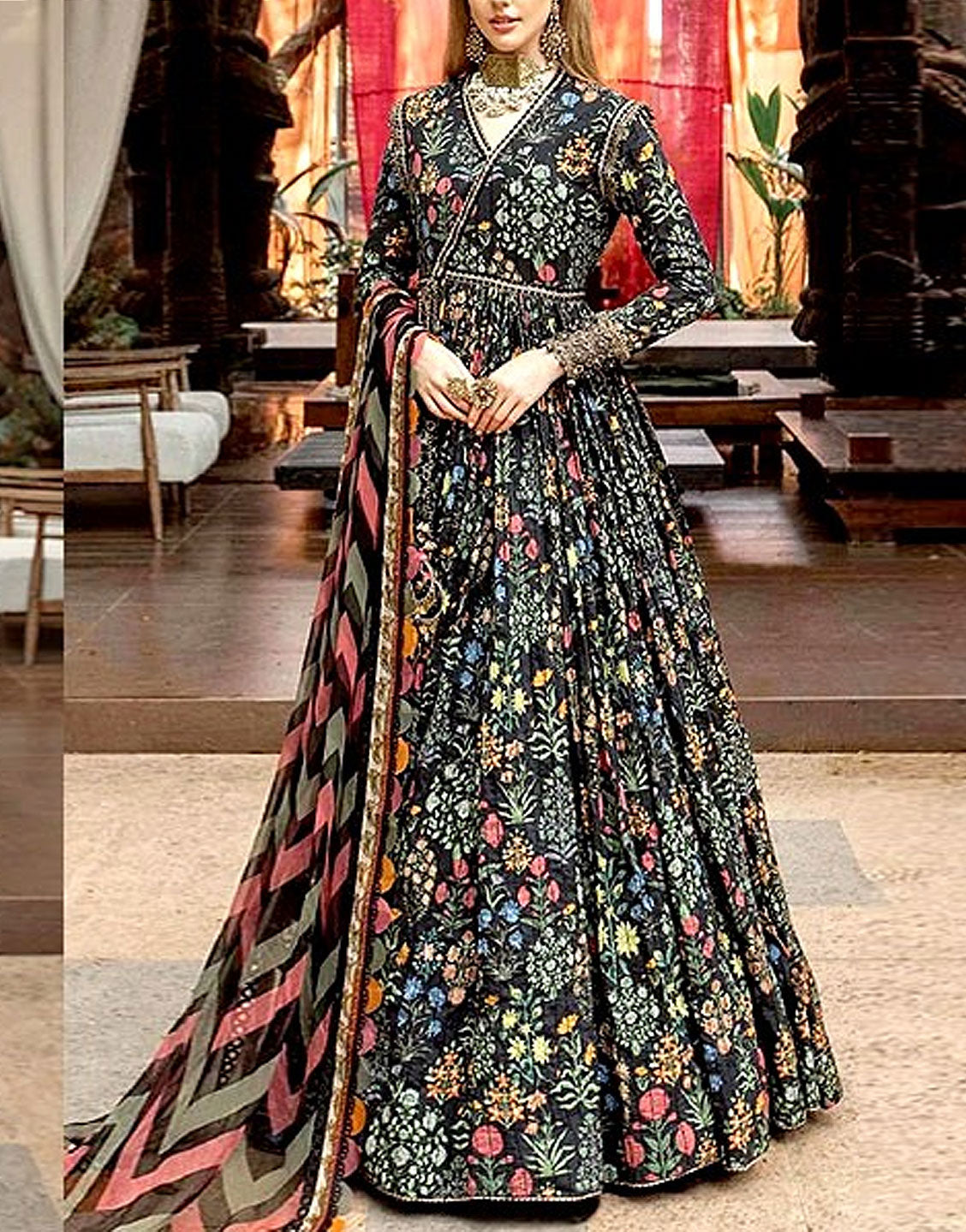 All-Over Print Embroidered Lawn Dress  with Chiffon Dupatta