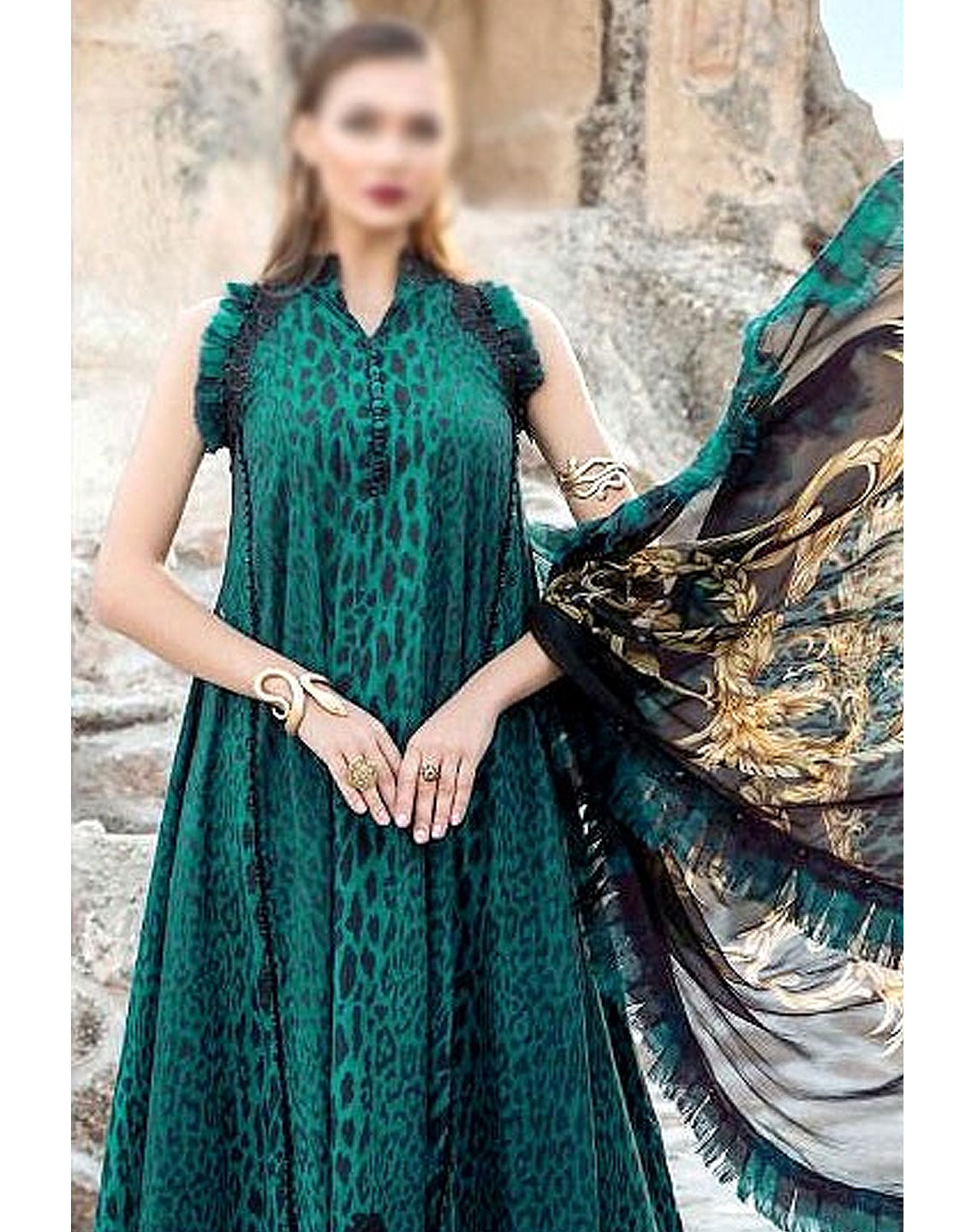 All-Over Digital Print Embroidered Lawn Dress with Silk Dupatta - Out of Stock