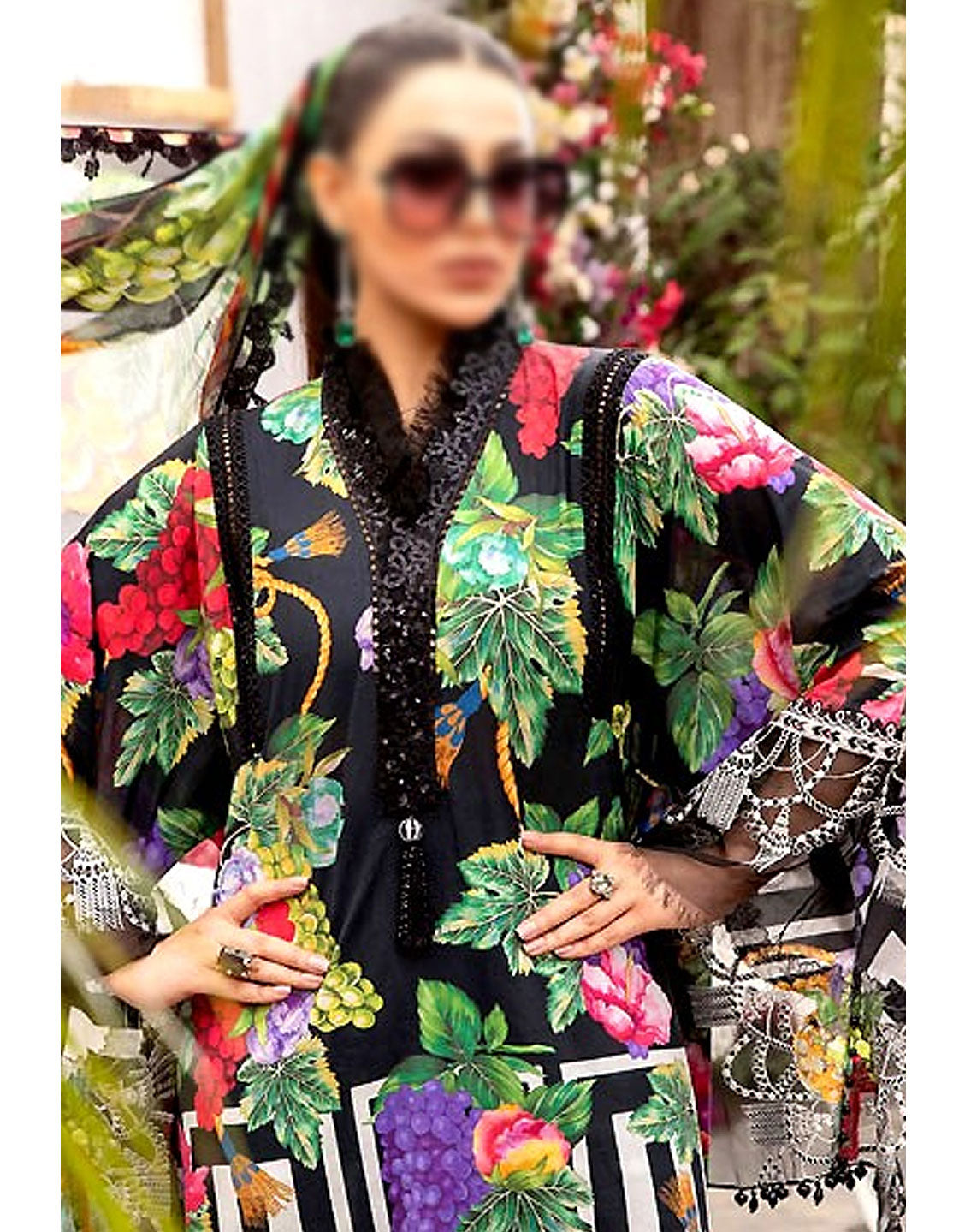 All-Over Print Embroidered Lawn Dress with Chiffon Dupatta - Out of Stock