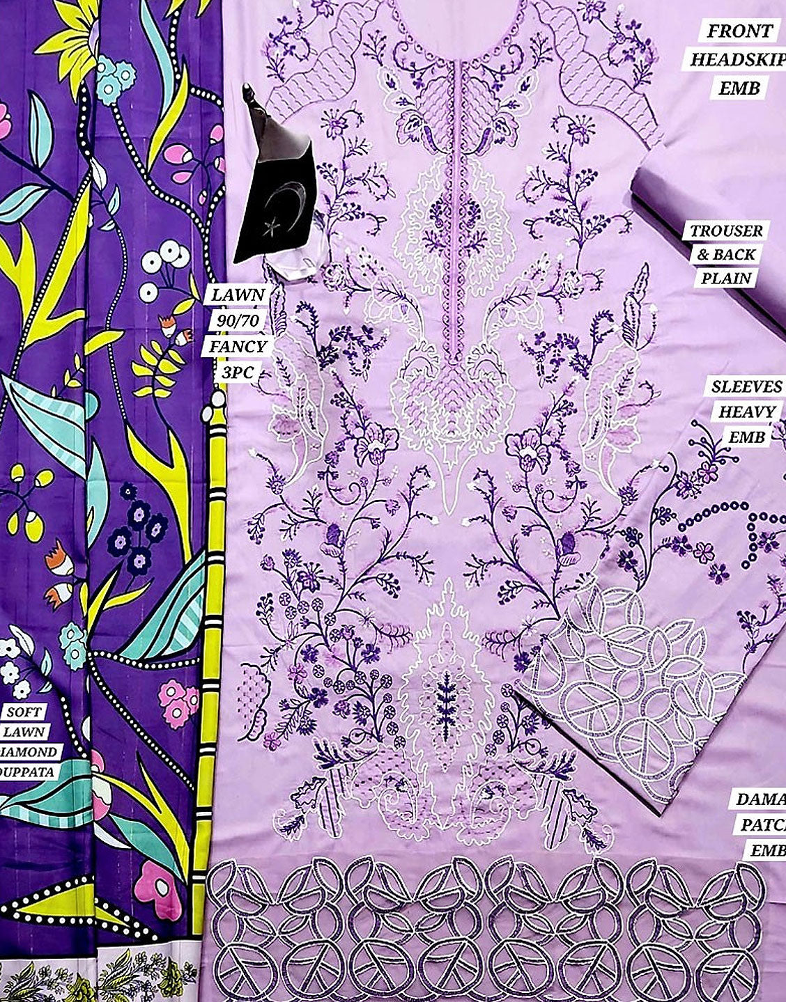 Embroidered EID Lawn Dress with Digital Print Diamond Lawn Dupatta - Out of Stock