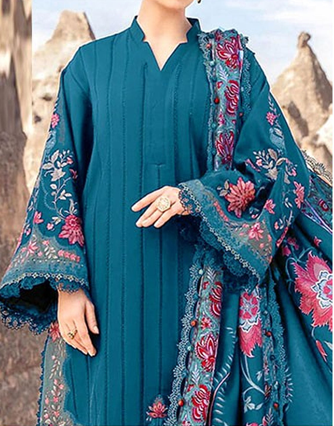 Embroidered Lawn Suit with Digital Print Diamond Lawn Dupatta - Out of Stock