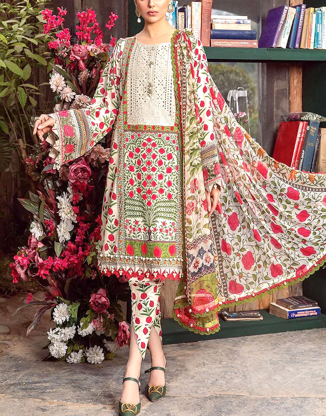Heavy Schiffli Embroidered EID Lawn Dress  with Chiffon Dupatta