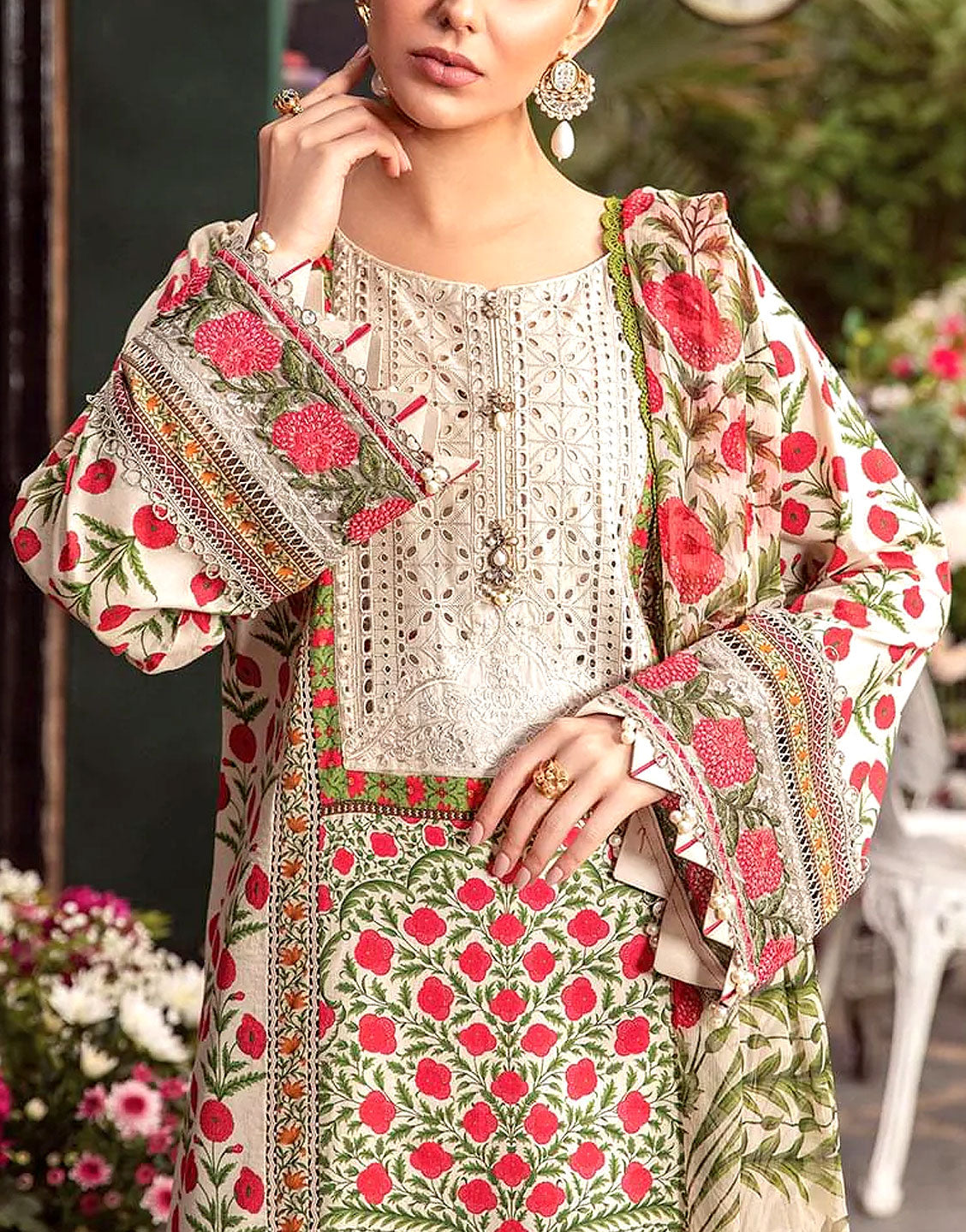 Heavy Schiffli Embroidered EID Lawn Dress with Chiffon Dupatta - Out of Stock
