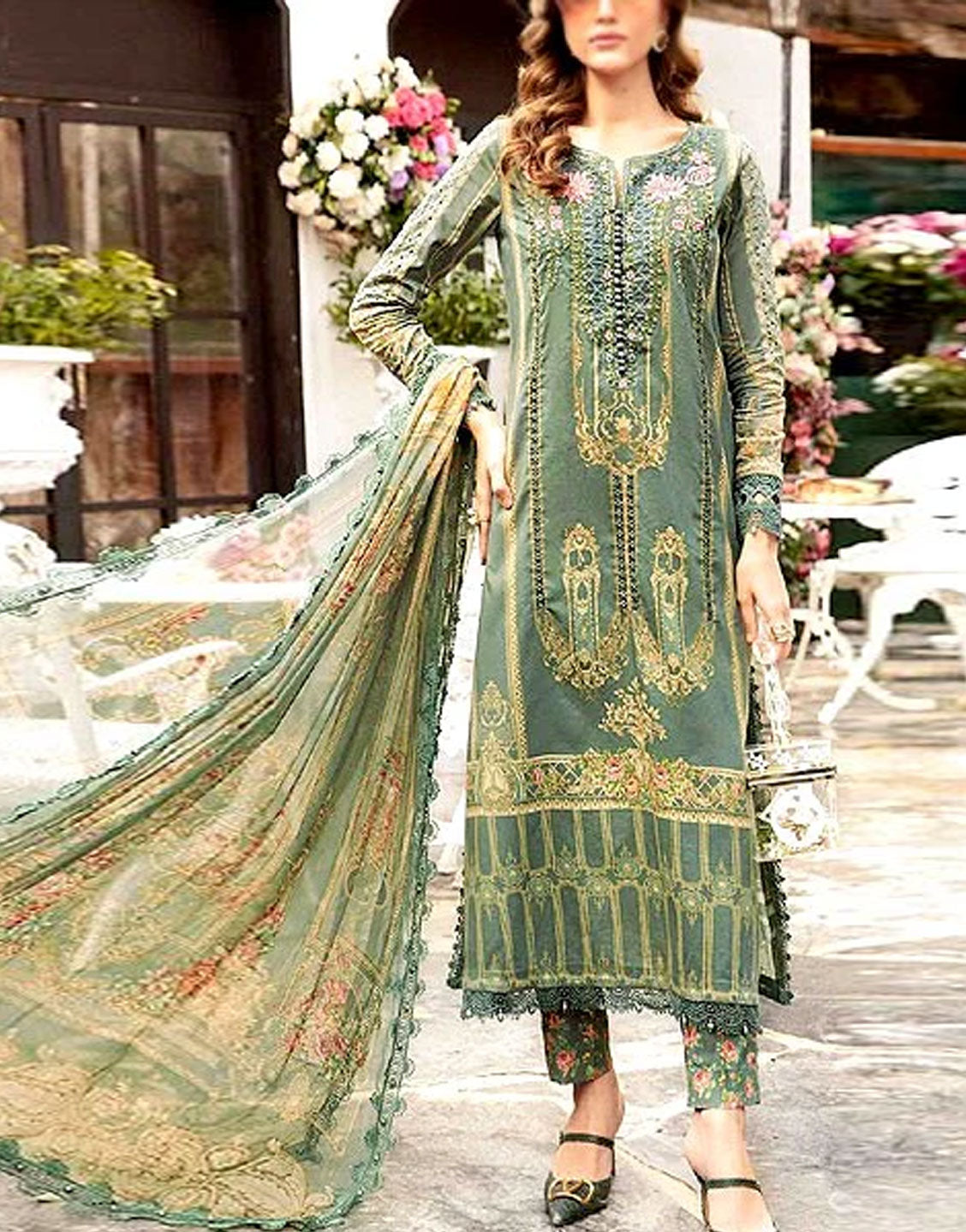 Designer Embroidered Lawn Dress  with Chiffon Dupatta