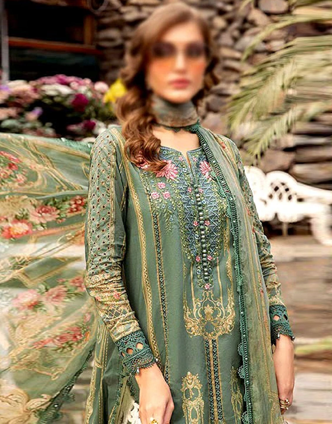 Designer Embroidered Lawn Dress with Chiffon Dupatta
