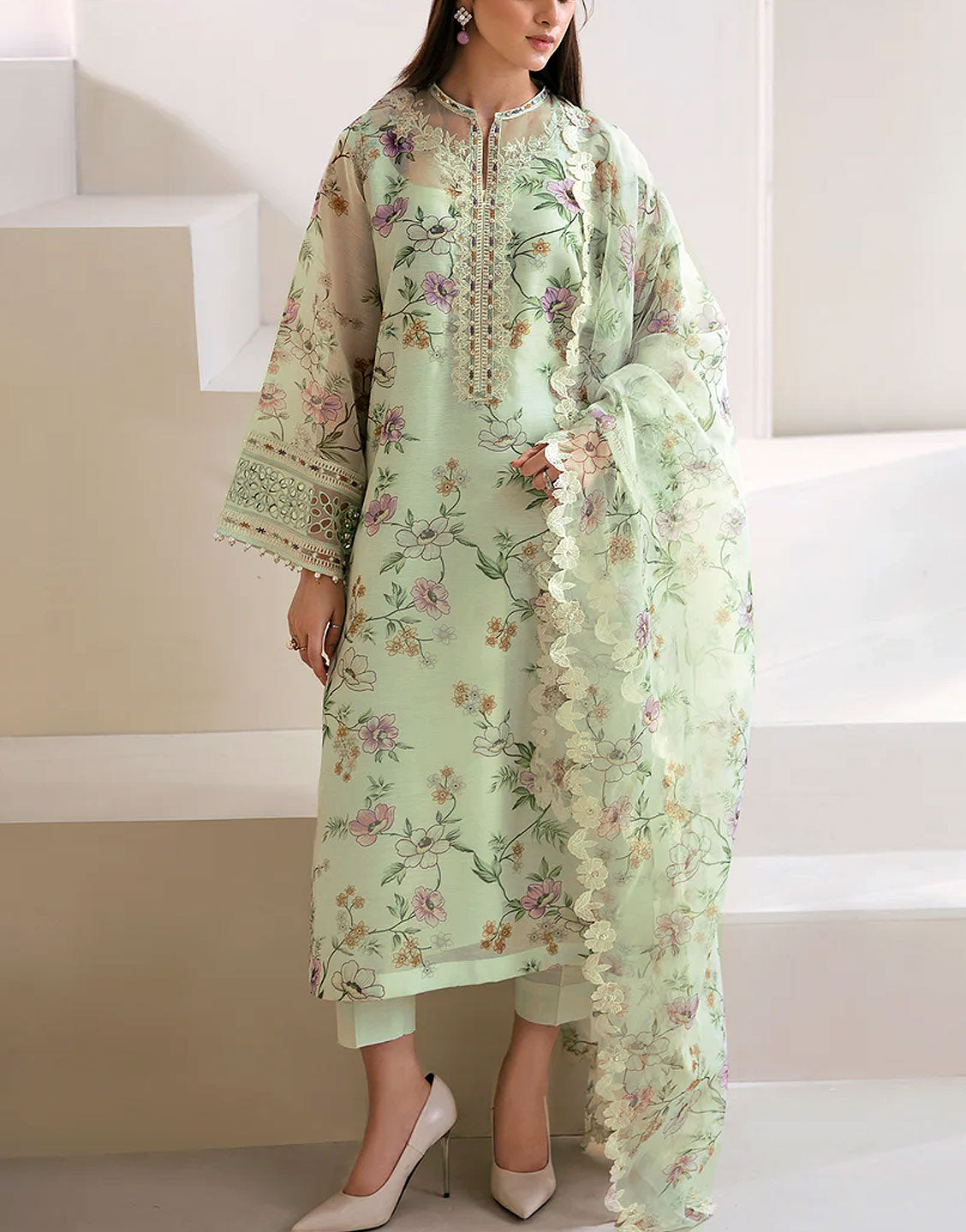 Fancy Embroidered EID Lawn Dress  with Emb. Khaddi Net Dupatta