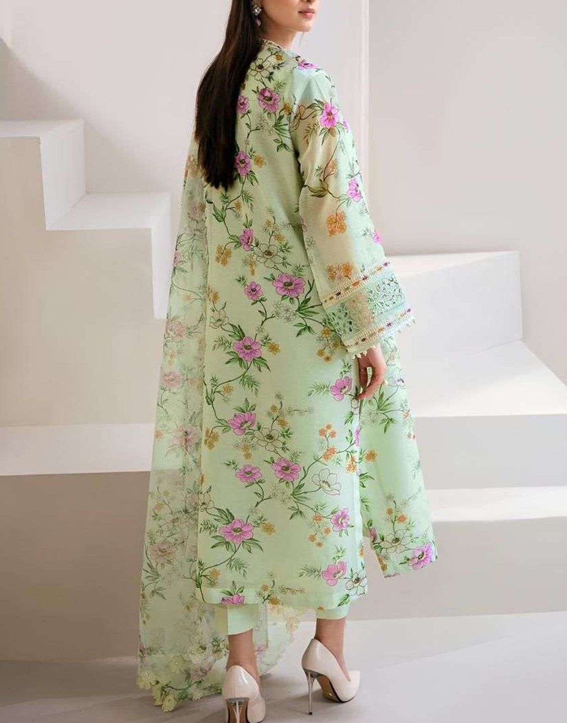 Fancy Embroidered EID Lawn Dress with Emb. Khaddi Net Dupatta - Out of Stock