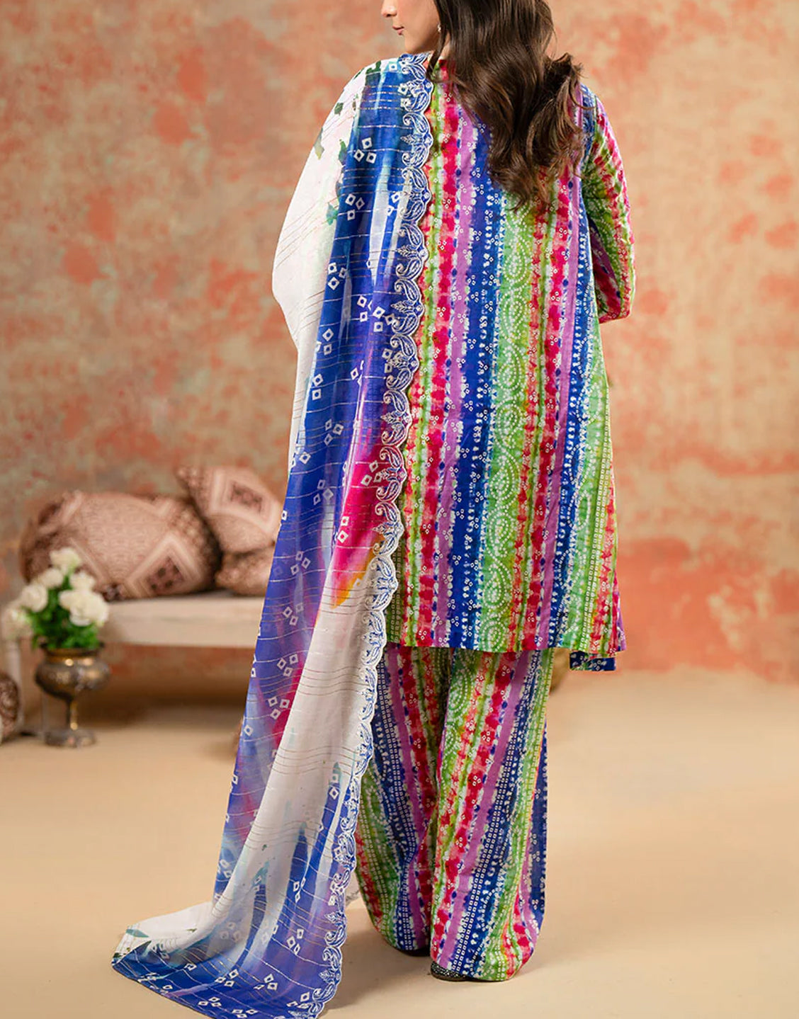 Digital All-Over Chunri Print Lawn Dress with Diamond Dupatta