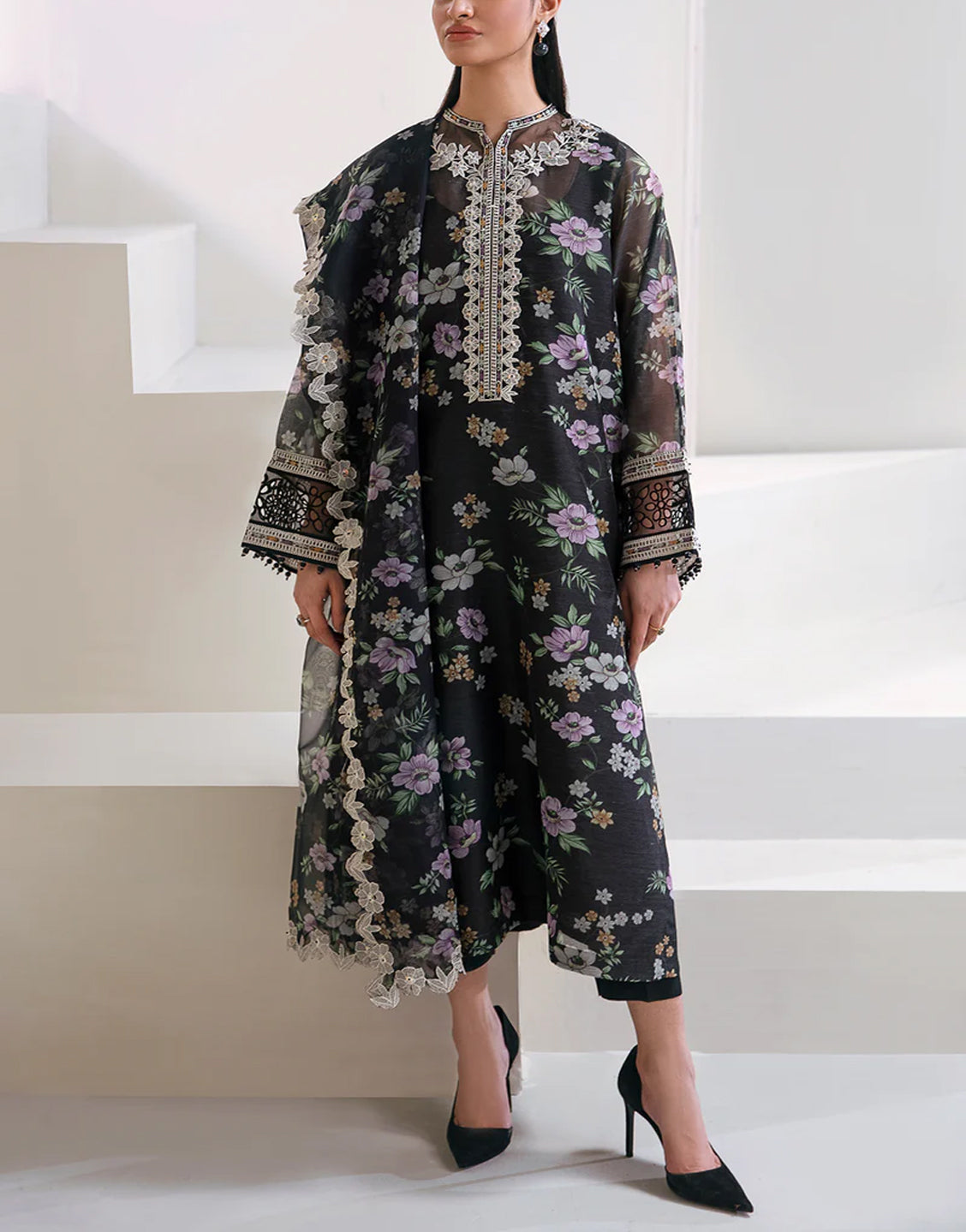 Fancy Embroidered EID Lawn Dress  with Emb. Khaddi Net Dupatta
