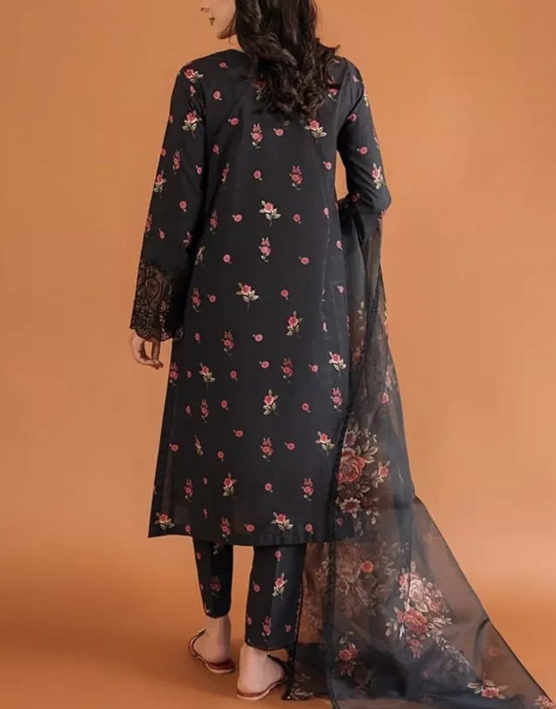 Sequins Embroidered Black Lawn Dress with Diamond Dupatta