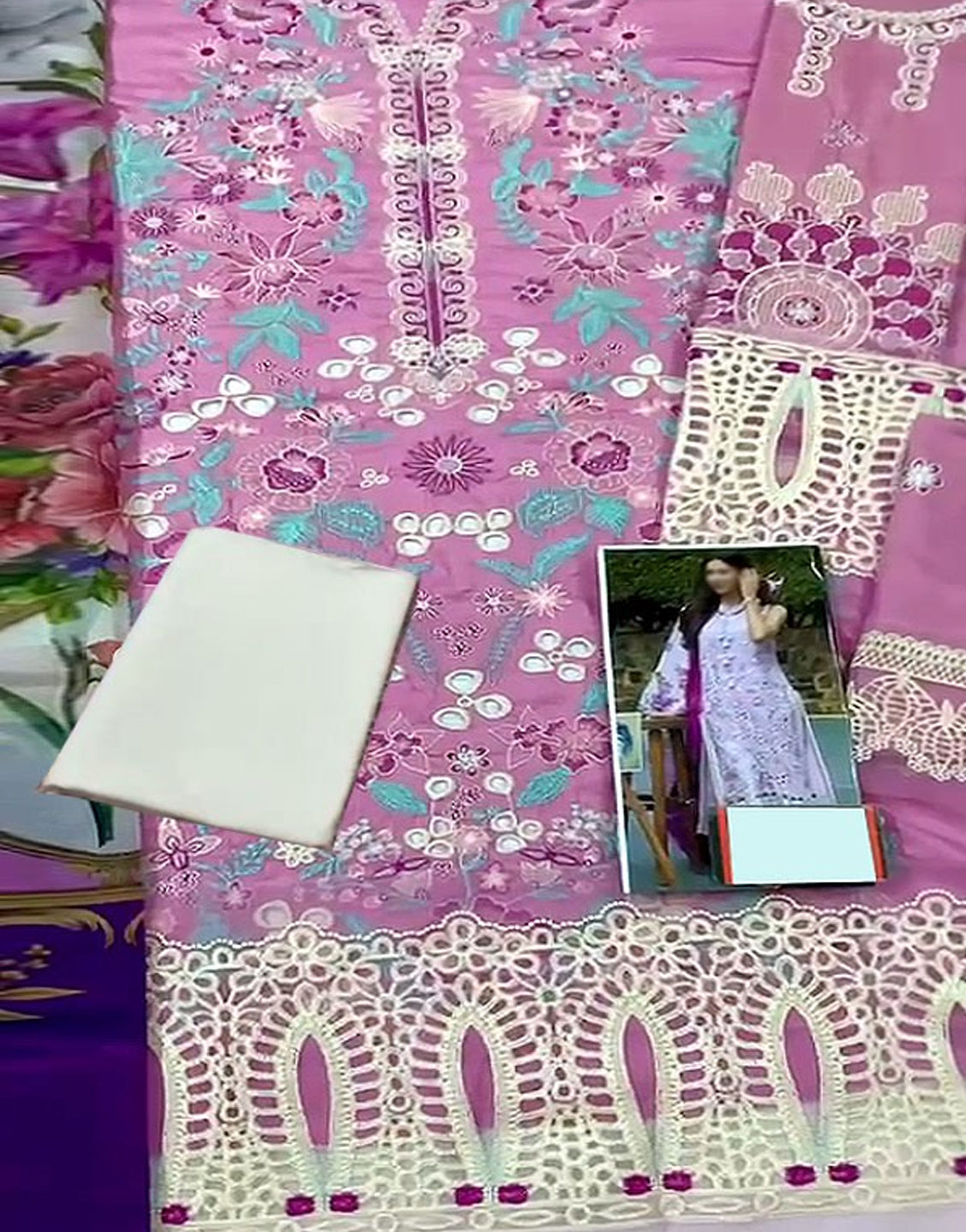 Luxury Heavy Schiffli Embroidered Lawn Dress with Silk Dupatta