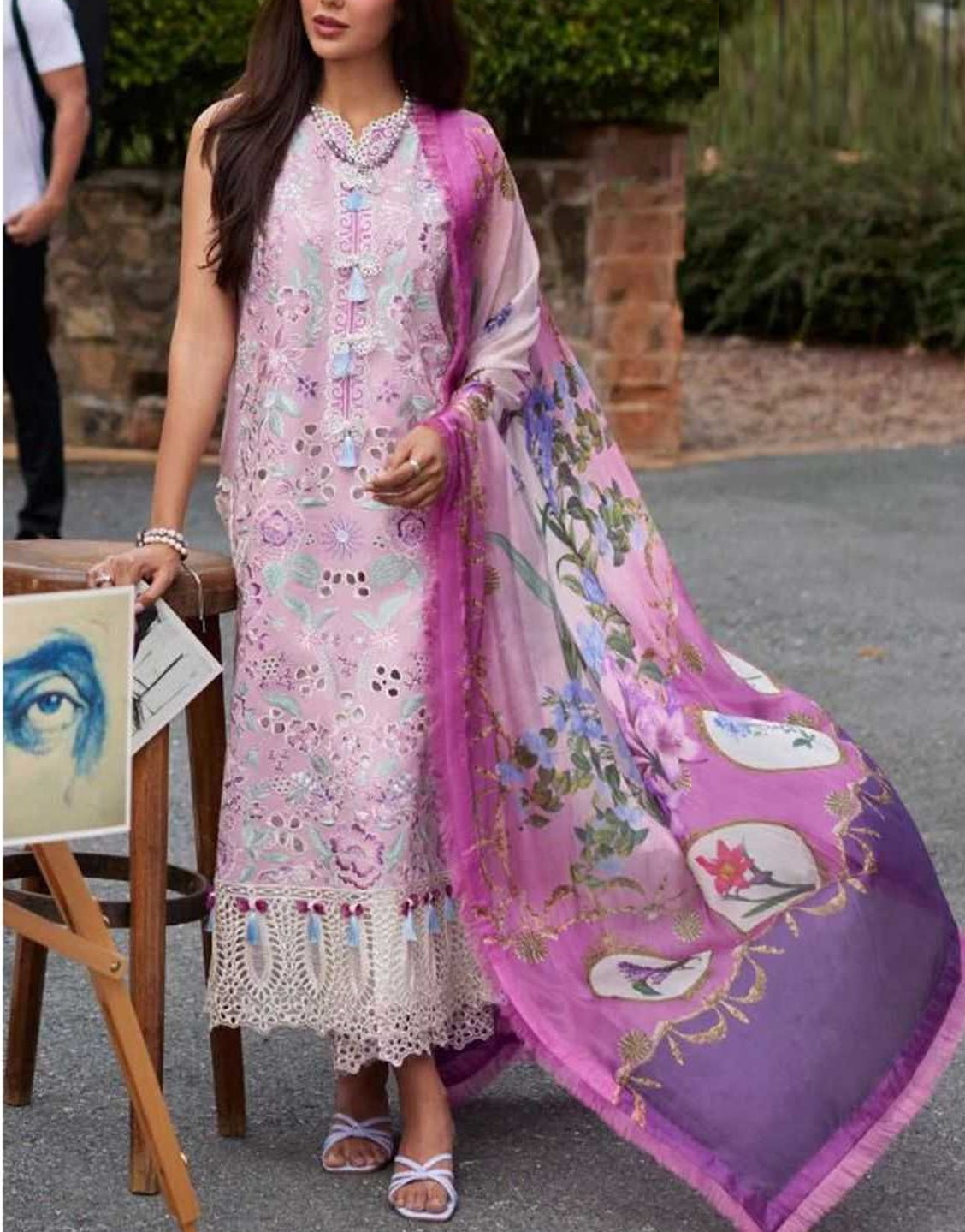 Luxury Heavy Schiffli Embroidered Lawn Dress  with Silk Dupatta