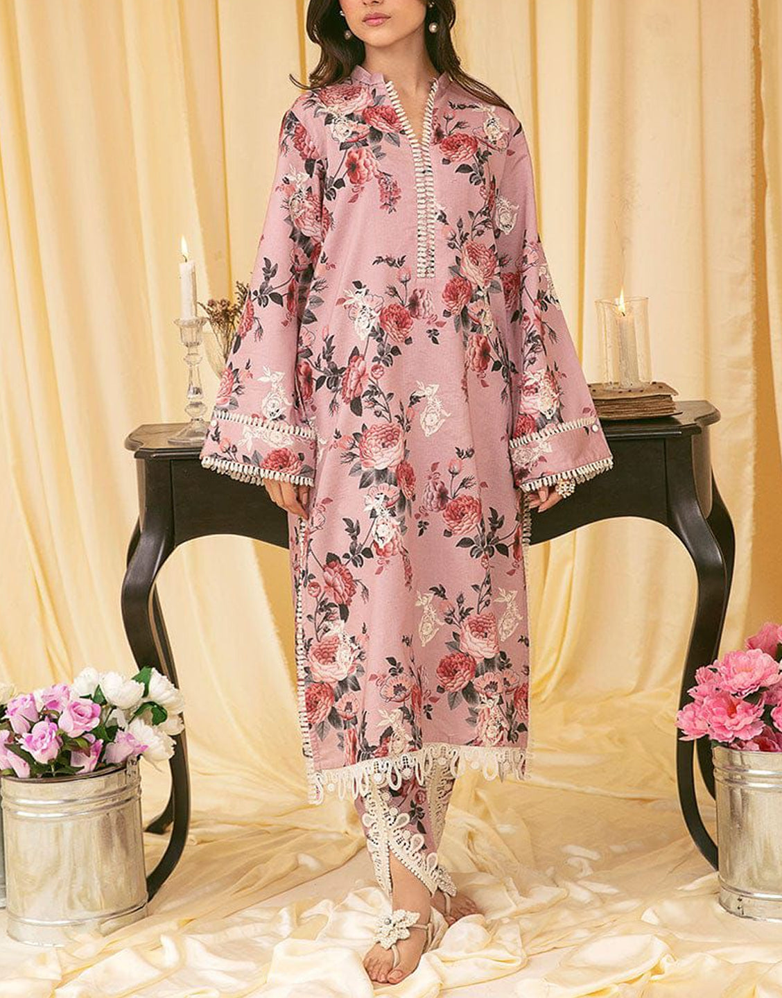Digital All-Over Print Embroidered Lawn Dress  with Silk Dupatta