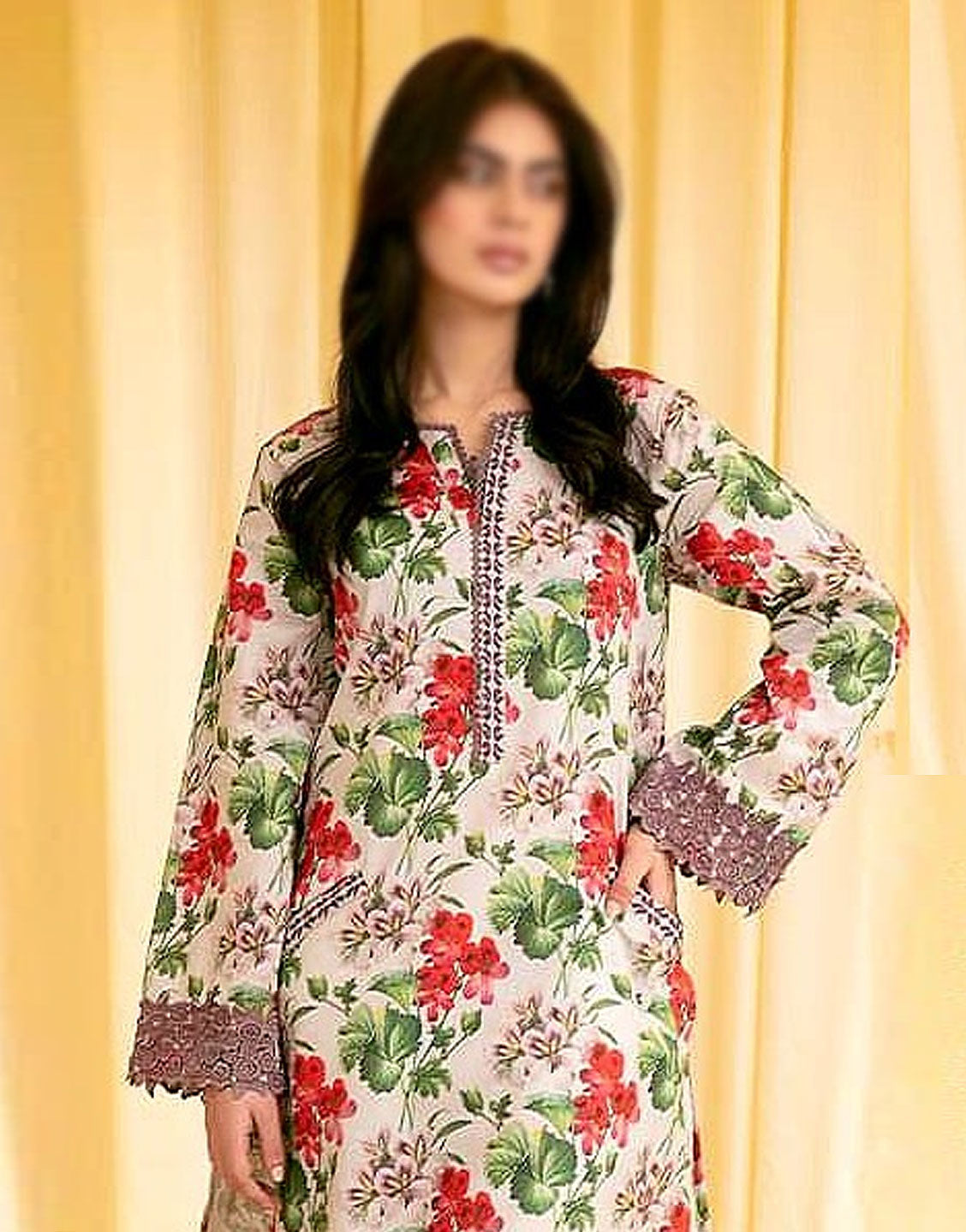 Digital All-Over Print Embroidered Lawn Suit with Silk Dupatta