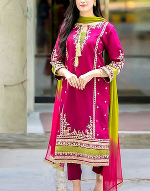 Fancy Embroidered Lawn Dress  with Tie & Dye Diamond Dupatta