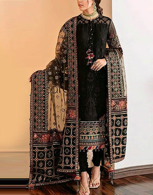 Heavy Sequins Embroidered Black Cotton Dress  with Printed Diamond Dupatta