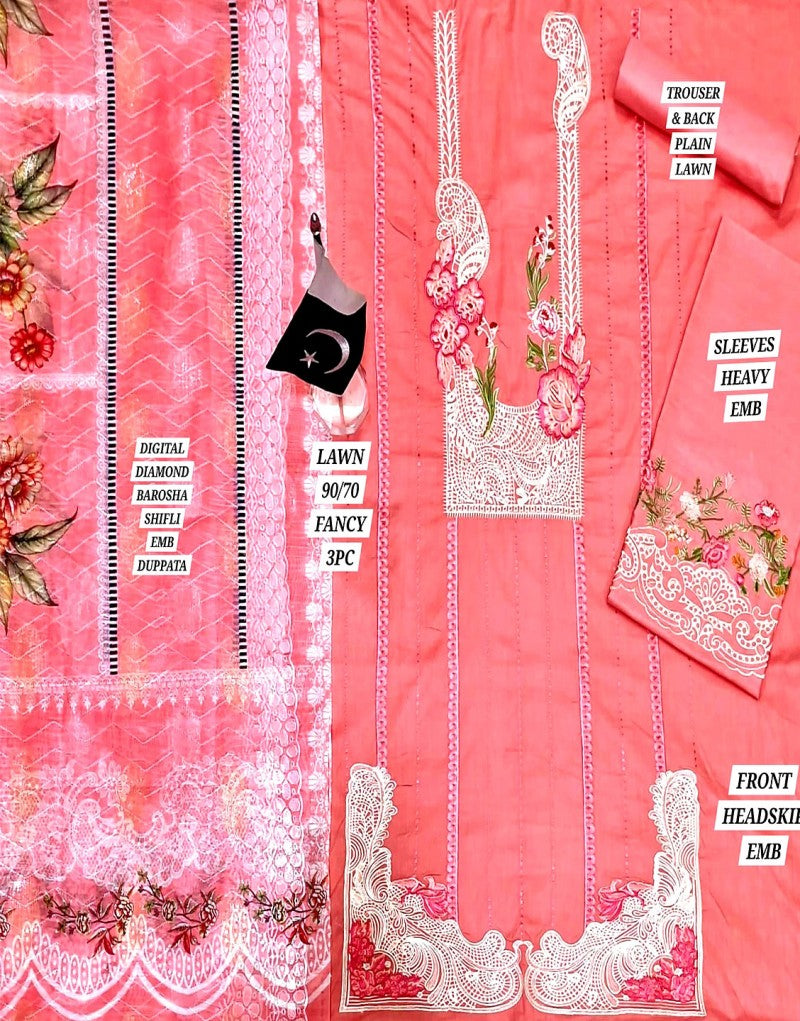 Heavy Embroidered Lawn Dress with Emb. Brochia Dupatta