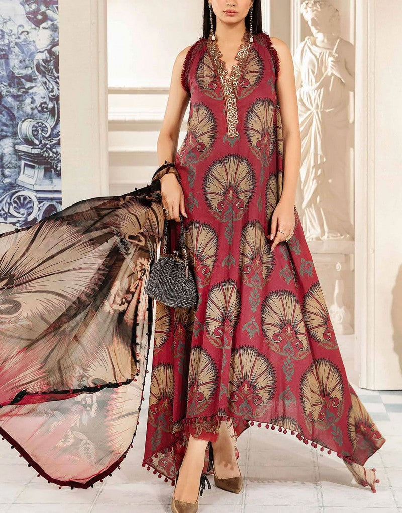 All-Over Print Embroidered Lawn Suit  with Chiffon Dupatta