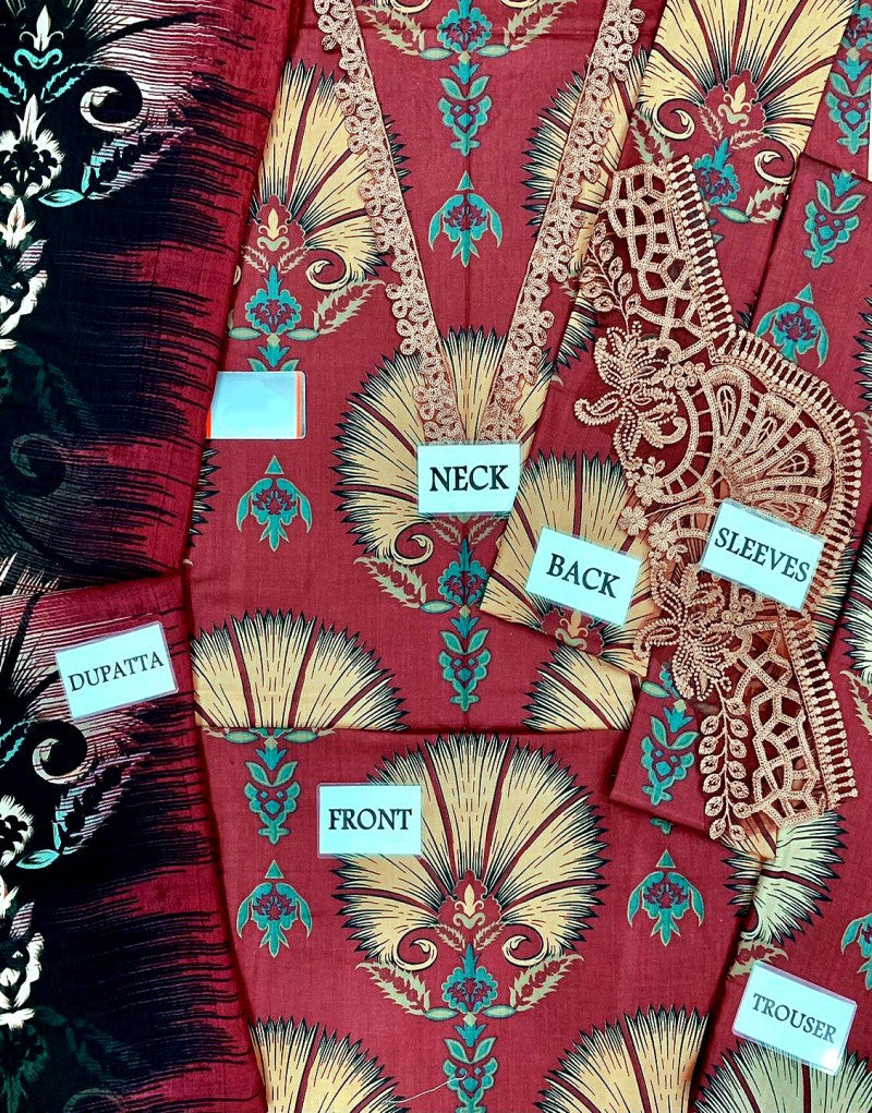 All-Over Print Embroidered Lawn Suit with Chiffon Dupatta