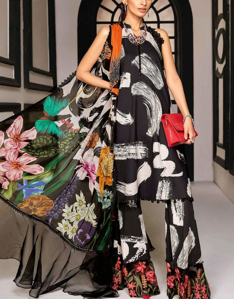 All-Over Print Embroidered Lawn Suit  with Chiffon Dupatta