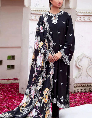 Heavy Embroidered Cotton Dress with Digital Print Silk Dupatta
