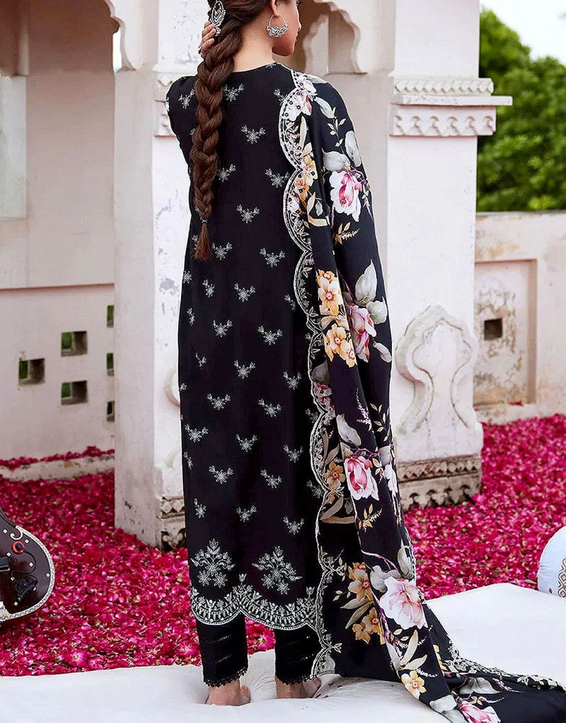 Heavy Embroidered Cotton Dress with Digital Print Silk Dupatta