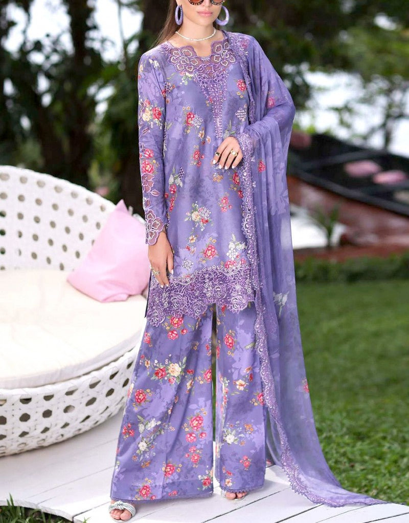 All-Over Print Embroidered Lawn Dress  with Chiffon Dupatta