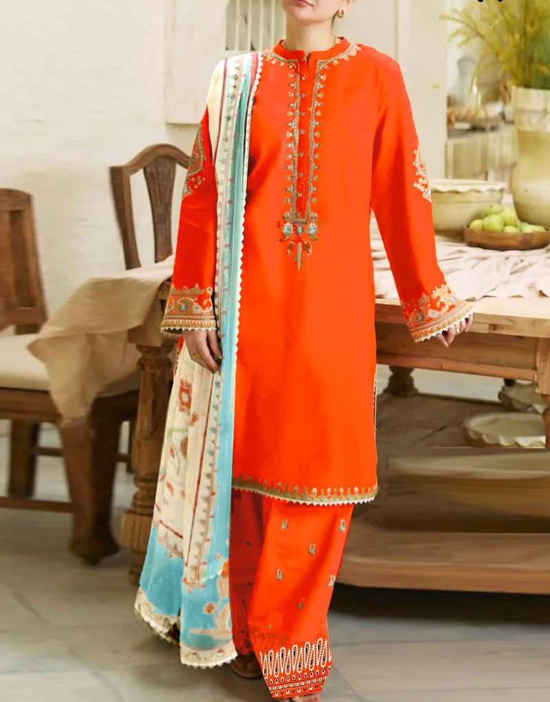 Fancy Embroidered Lawn Dress  with Digital Print Diamond Dupatta