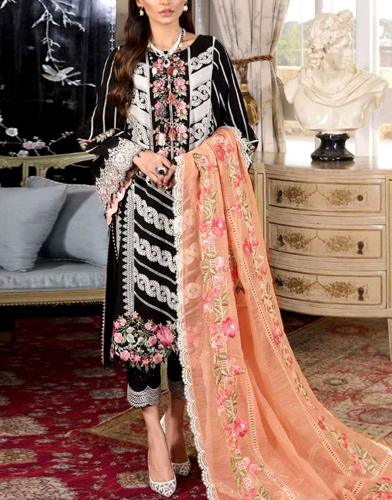 Heavy Embroidered Black Lawn Dress  with Emb. Brochia Dupatta