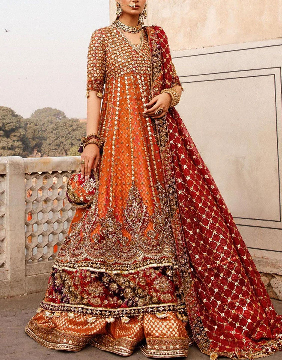 Maria B Luxury Angrakha Style Organza Bridal Dress | Manar EX-147