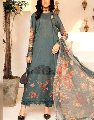 Luxury Embroidered Lawn Dress  with Chiffon Dupatta