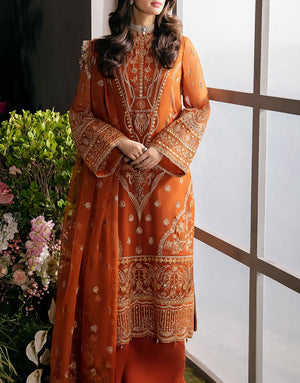 Afrozeh La Fuchsia Chiffon Party Wear Dress | 517-RUSSET