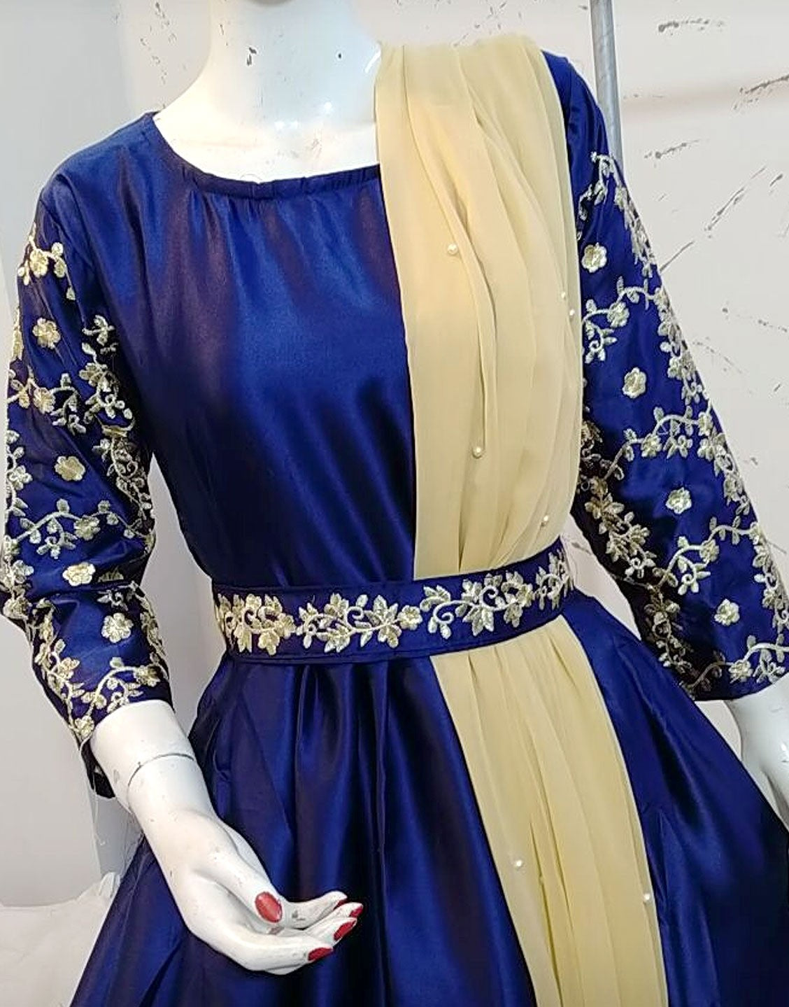 Readymade Embroidered Shamoz Silk Maxi with Net Dupatta - Out of Stock