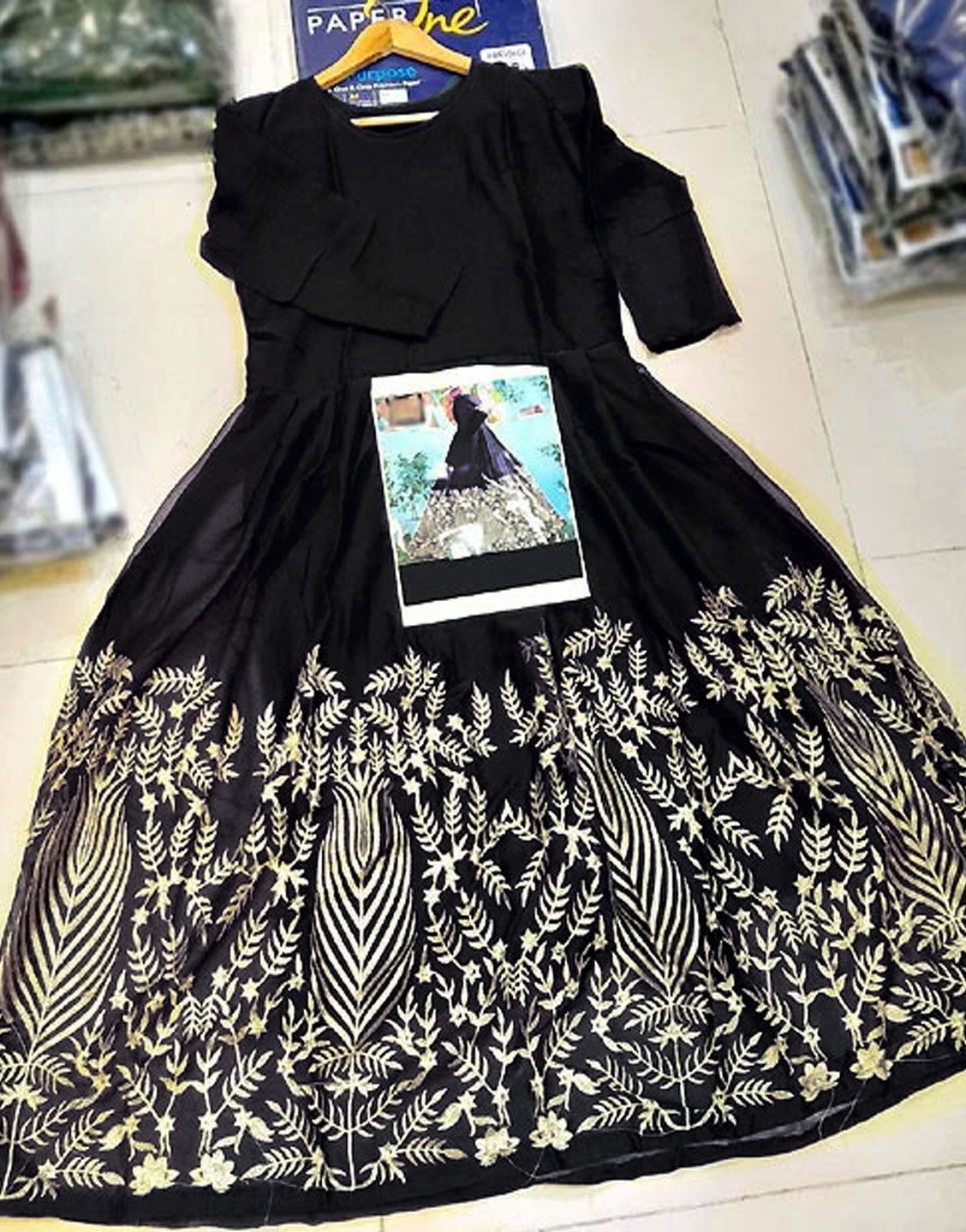 Readymade Embroidered Black Chiffon Maxi with Inner