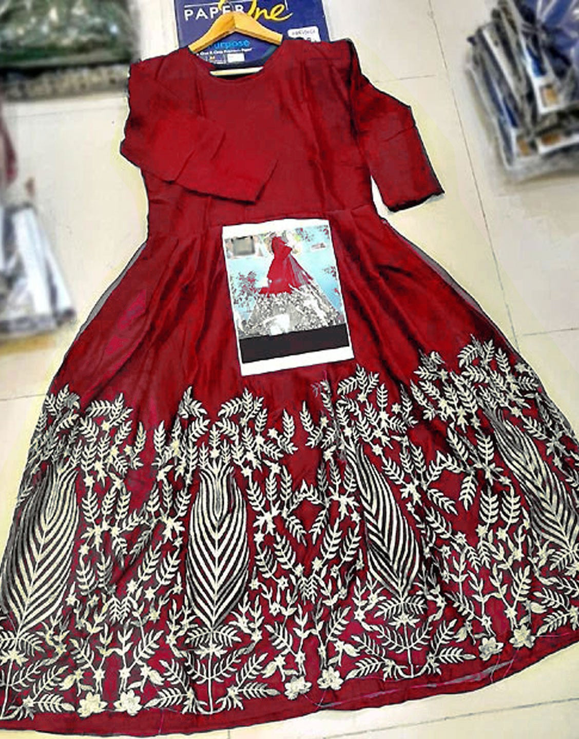 Readymade Embroidered Red Chiffon Maxi with Inner